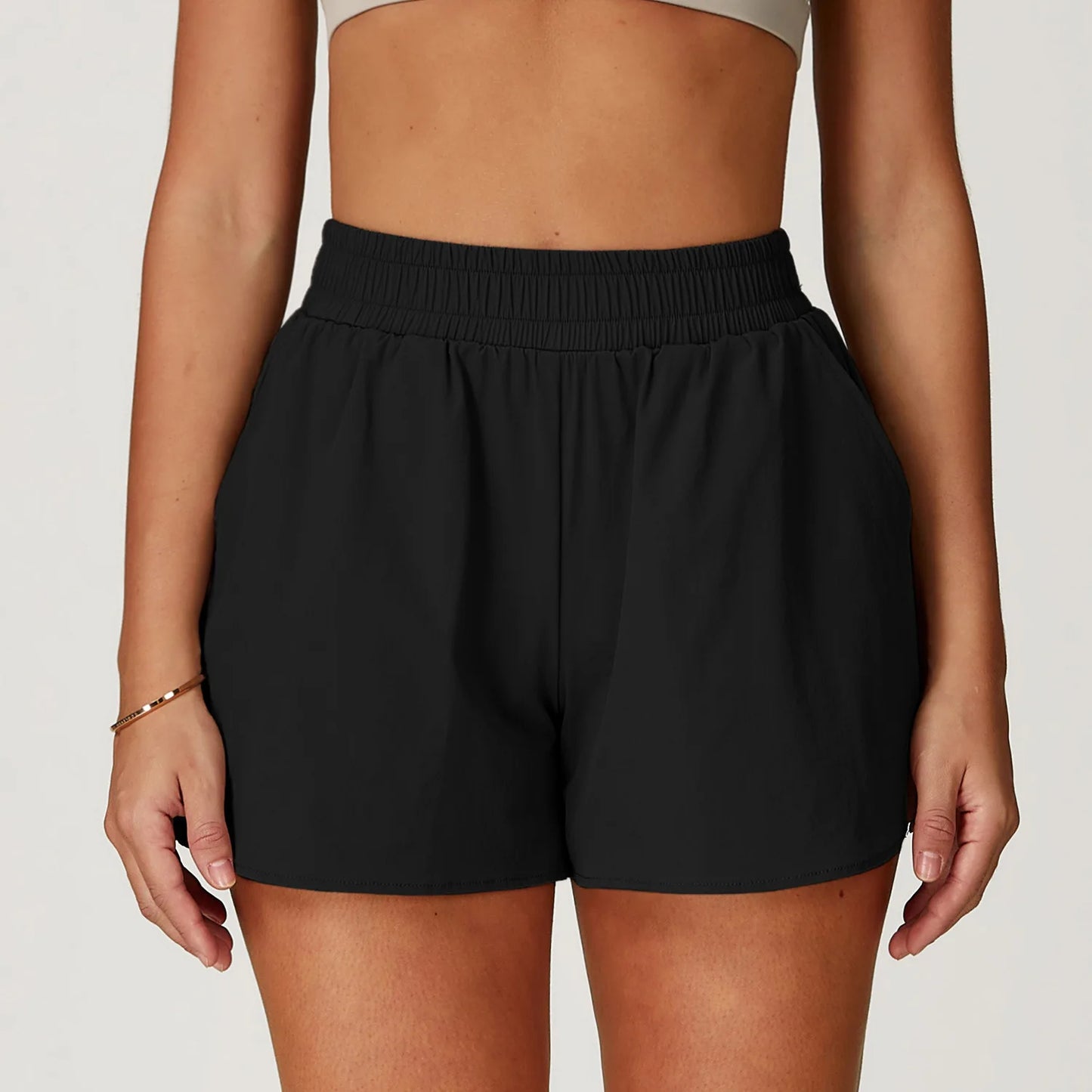 Summer Casual Sport Shorts Women's Yoga Shorts with Pockets Breathable Sweat Women's High Waist Short Pant Outdoor Jogger Shorts