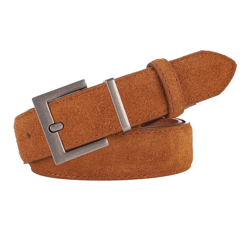Luxury Suede Leather Belt Ladies Casual With Jeans Square Gold Buckle Belt Women's Fashion Black Brown Cowhide Wide Belt