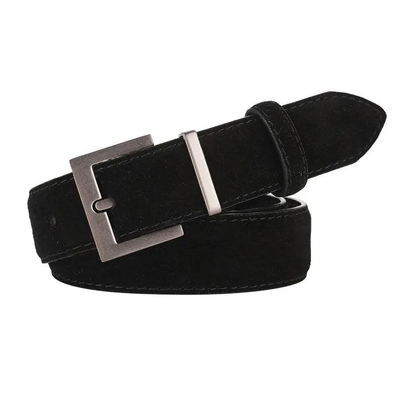 Luxury Suede Leather Belt Ladies Casual With Jeans Square Gold Buckle Belt Women's Fashion Black Brown Cowhide Wide Belt