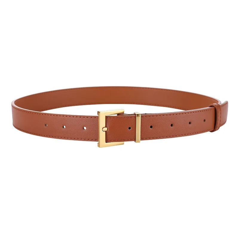 Luxury Suede Leather Belt Ladies Casual With Jeans Square Gold Buckle Belt Women's Fashion Black Brown Cowhide Wide Belt