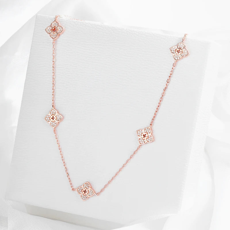 Smyoue 18k Plated Flower Moissanite Choker Necklace for Women Girls Neck Chain Sparkling 925 Sterling Silver Jewelry Pendant