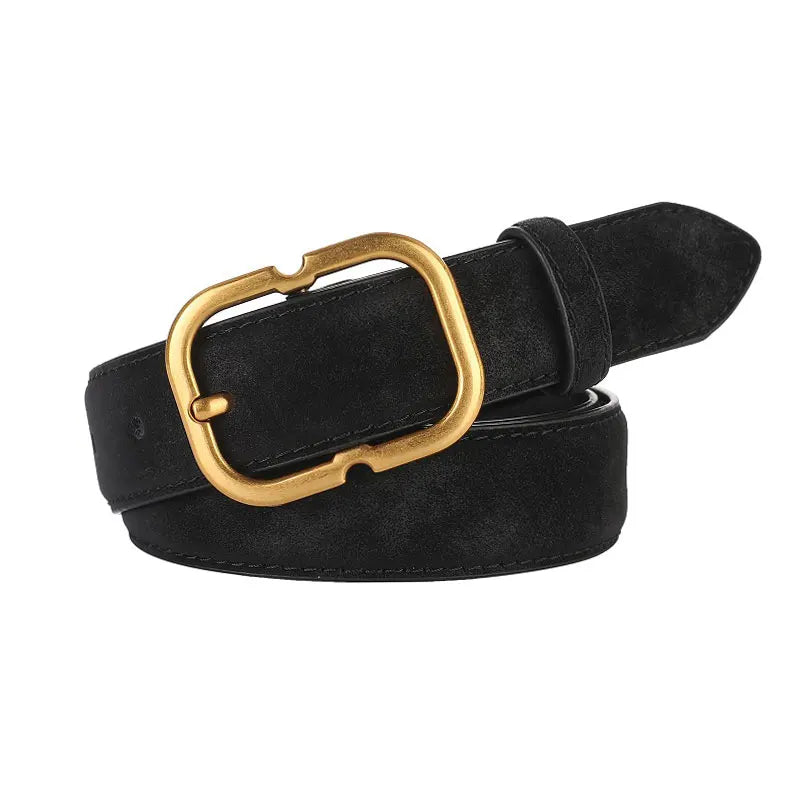 Luxury Suede Leather Belt Ladies Casual With Jeans Square Gold Buckle Belt Women's Fashion Black Brown Cowhide Wide Belt