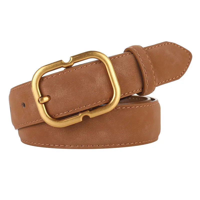 Luxury Suede Leather Belt Ladies Casual With Jeans Square Gold Buckle Belt Women's Fashion Black Brown Cowhide Wide Belt