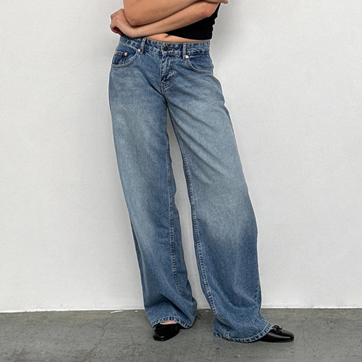 Women Y2k Low Rise Baggy Jeans Loose Fit Boyfriend Straight Wide Leg Jeans Trendy Stretch Long Denim Pants for Daily Streetwear