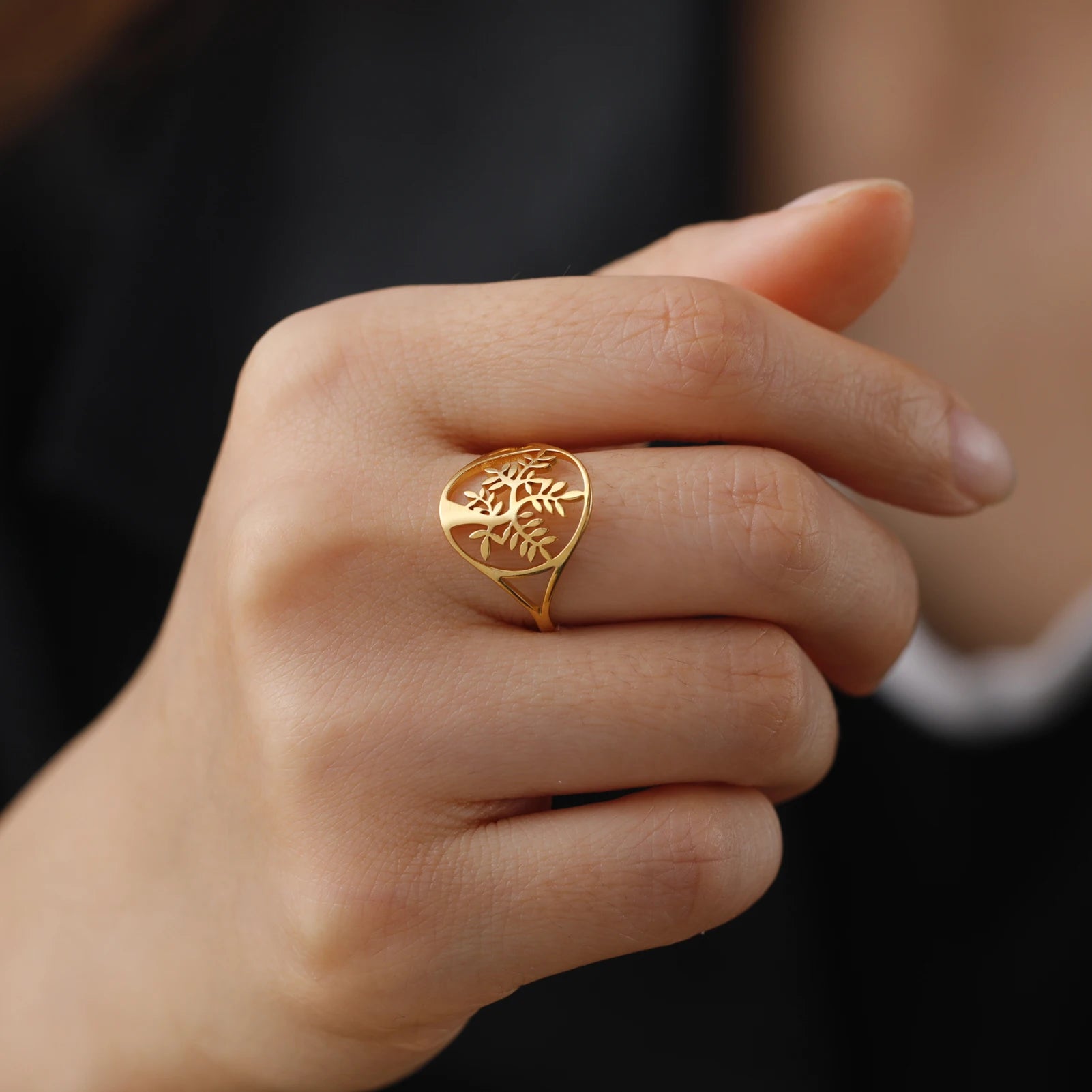 HIPEE 316L Stainless Steel Rings Hollow Tree Of Life Ring For Women Man Personalized Trendy Engagement Wedding Jewelry Gifts