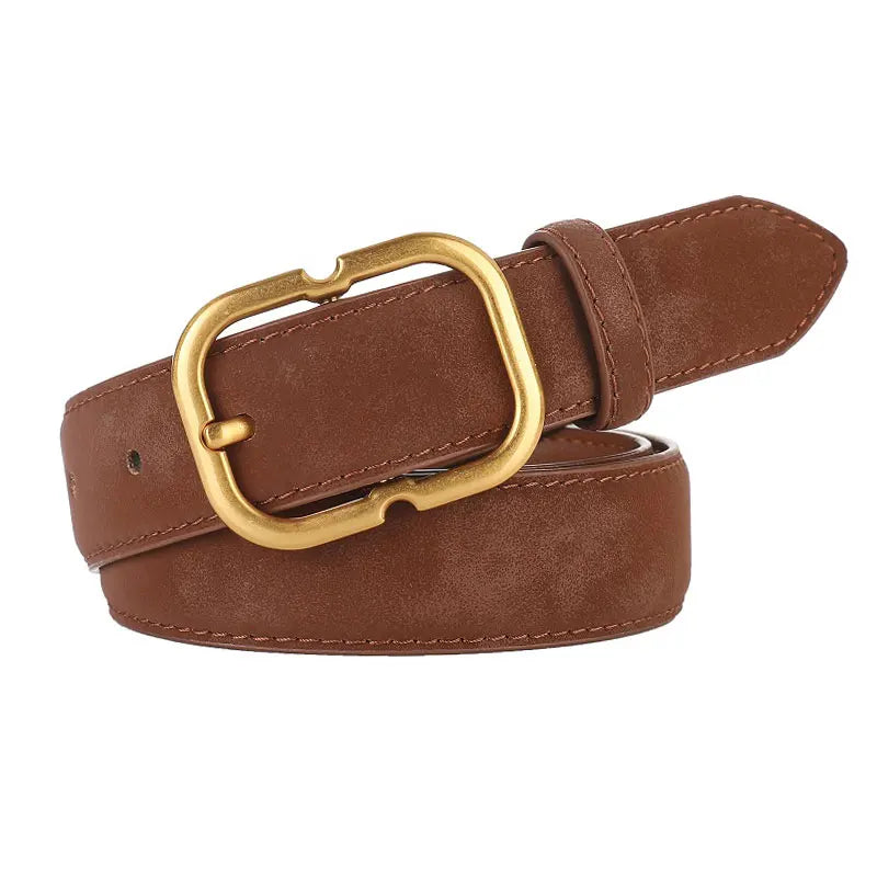 Luxury Suede Leather Belt Ladies Casual With Jeans Square Gold Buckle Belt Women's Fashion Black Brown Cowhide Wide Belt