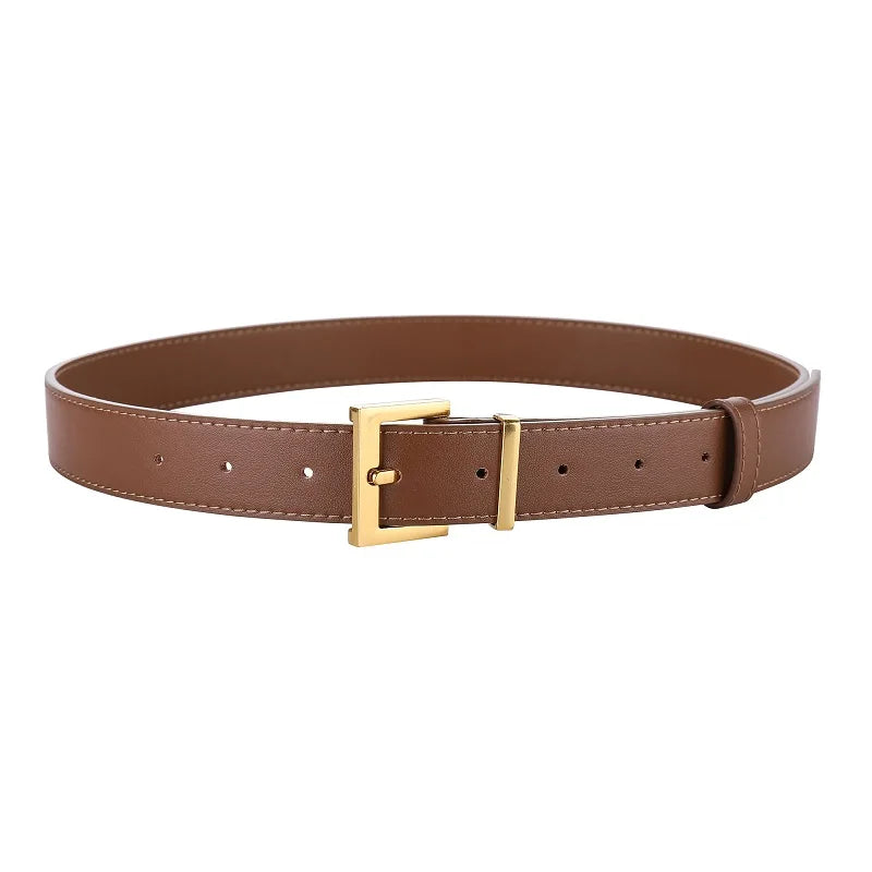 Luxury Suede Leather Belt Ladies Casual With Jeans Square Gold Buckle Belt Women's Fashion Black Brown Cowhide Wide Belt
