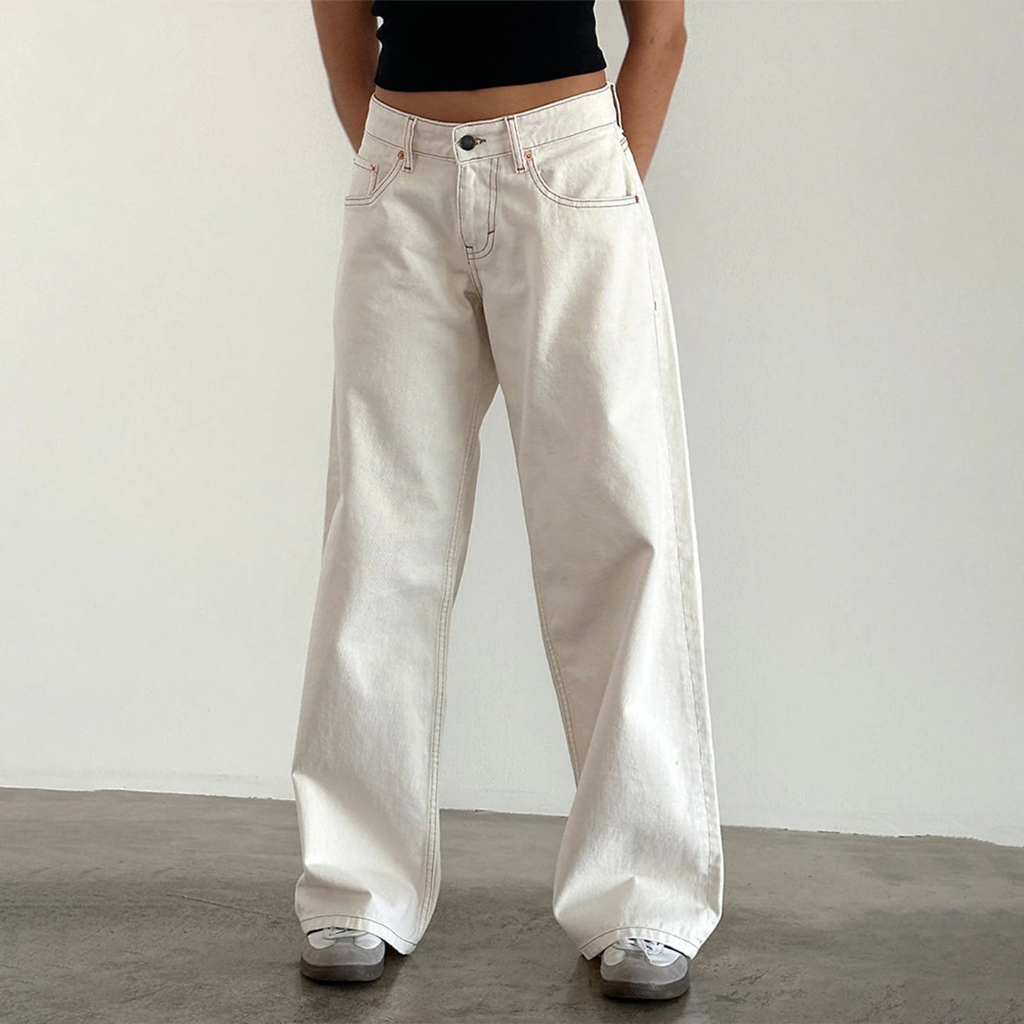 Women Y2k Low Rise Baggy Jeans Loose Fit Boyfriend Straight Wide Leg Jeans Trendy Stretch Long Denim Pants for Daily Streetwear