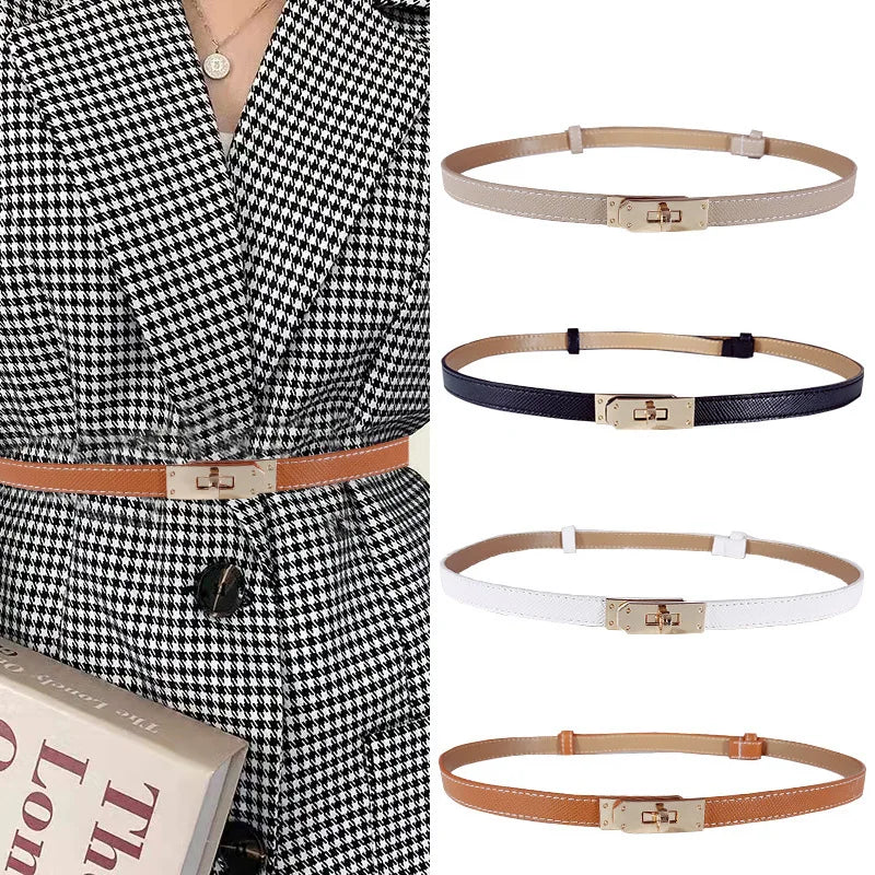 Adjustable PU Leather Ladies Dress Accessories Belts Skinny Thin Women Waist Belts Strap Alloy Buckle Female Fashion Waistband