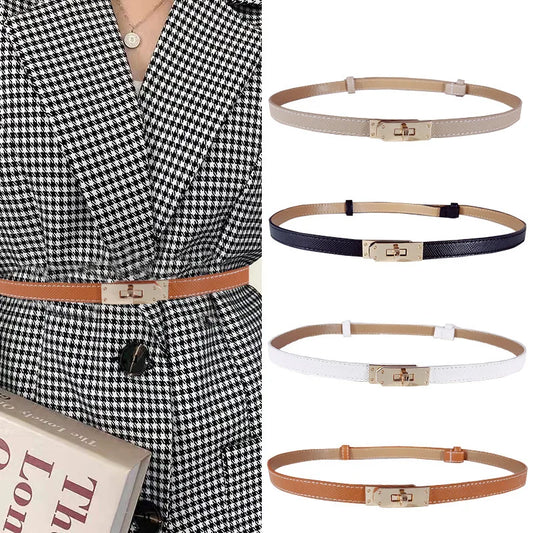 Adjustable PU Leather Ladies Dress Accessories Belts Skinny Thin Women Waist Belts Strap Alloy Buckle Female Fashion Waistband
