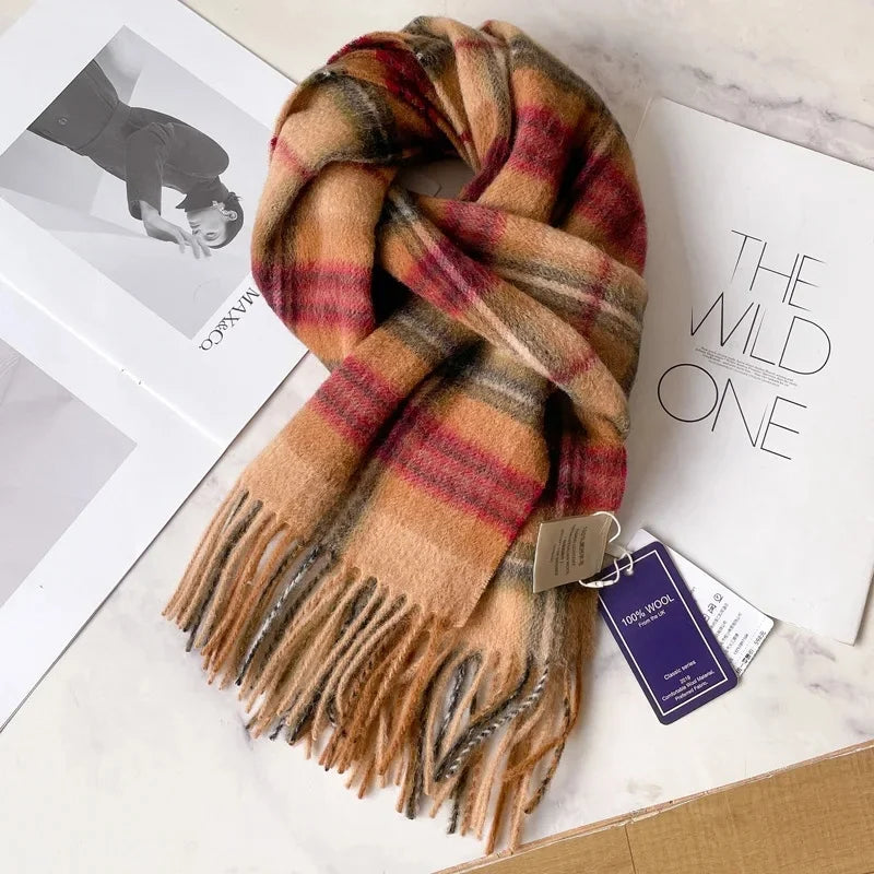 100% Pure Wool Scarf For Men Winter Deep Blue Plaid Wool Neck Warmer Luxury Gift For Boyfriend Dad And Elderly