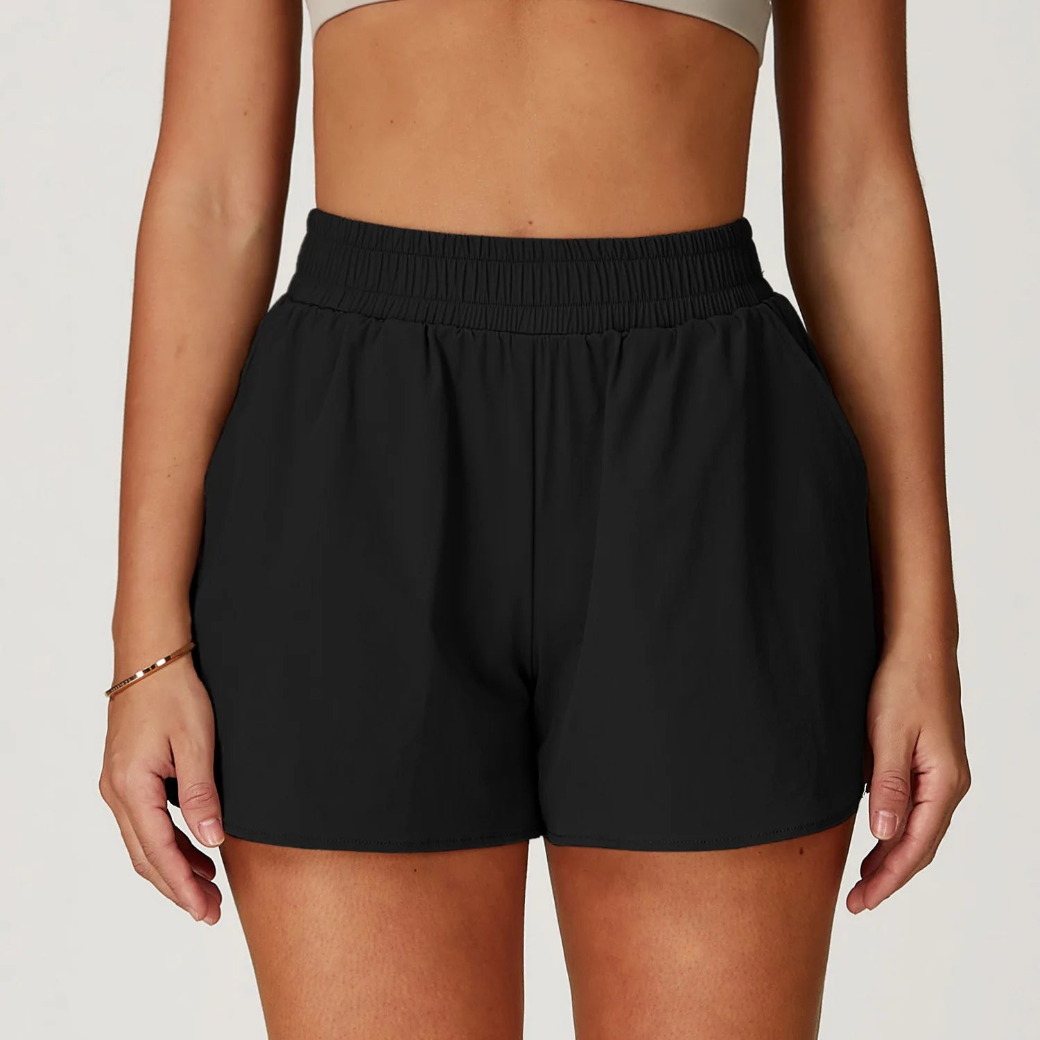 Summer Casual Sport Shorts Women's Yoga Shorts with Pockets Breathable Sweat Women's High Waist Short Pant Outdoor Jogger Shorts