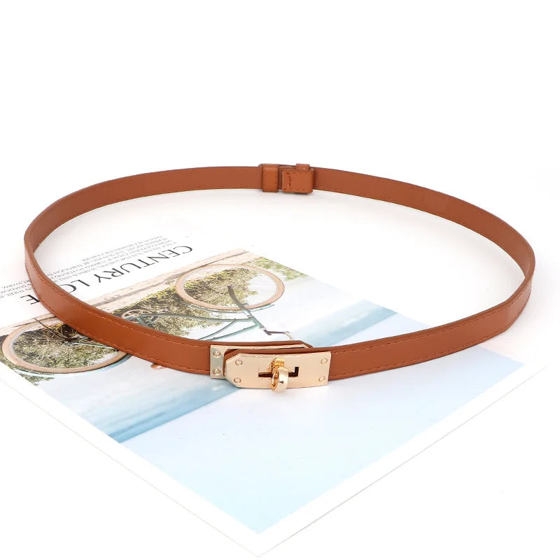 Adjustable PU Leather Ladies Dress Accessories Belts Skinny Thin Women Waist Belts Strap Alloy Buckle Female Fashion Waistband