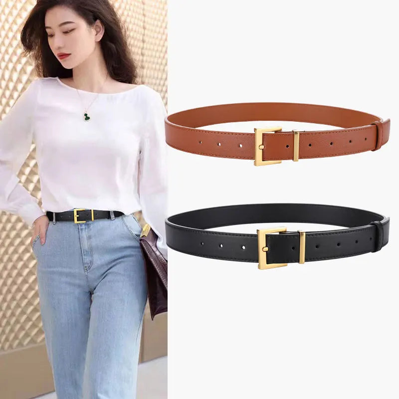 Luxury Suede Leather Belt Ladies Casual With Jeans Square Gold Buckle Belt Women's Fashion Black Brown Cowhide Wide Belt