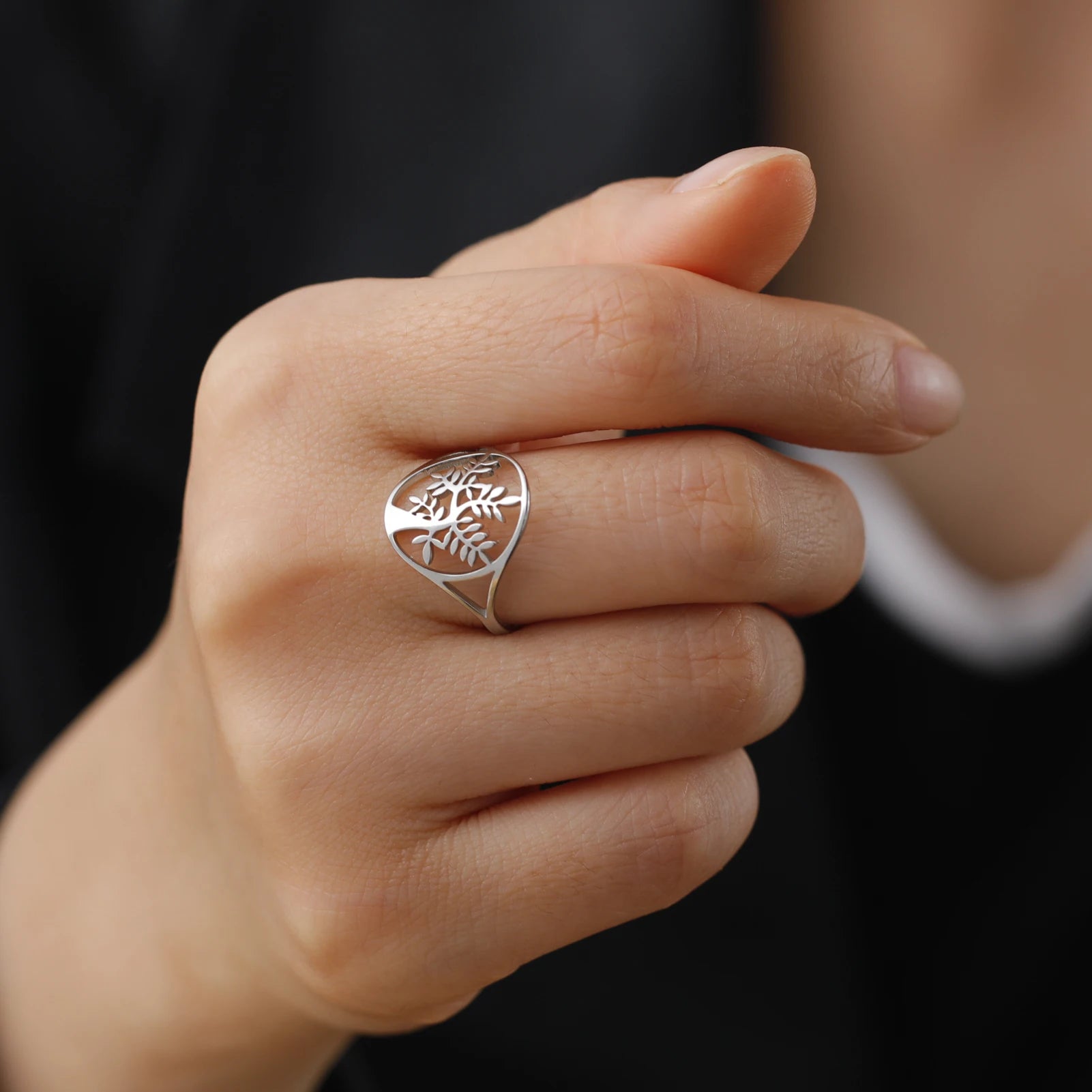 HIPEE 316L Stainless Steel Rings Hollow Tree Of Life Ring For Women Man Personalized Trendy Engagement Wedding Jewelry Gifts