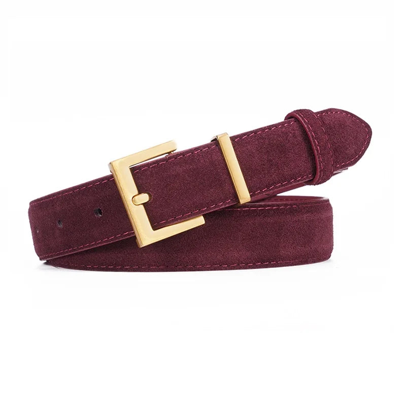 Luxury Suede Leather Belt Ladies Casual With Jeans Square Gold Buckle Belt Women's Fashion Black Brown Cowhide Wide Belt