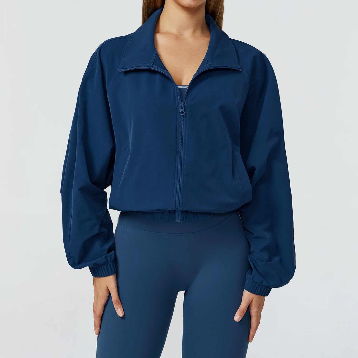 Women Sport Jacket Long Sleeve Shirt Gym Sportswear Quick Drying Stand Up Collar Zipper Top Windproof Outdoor Running Yoga Jacke