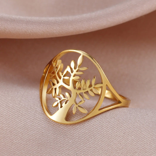HIPEE 316L Stainless Steel Rings Hollow Tree Of Life Ring For Women Man Personalized Trendy Engagement Wedding Jewelry Gifts