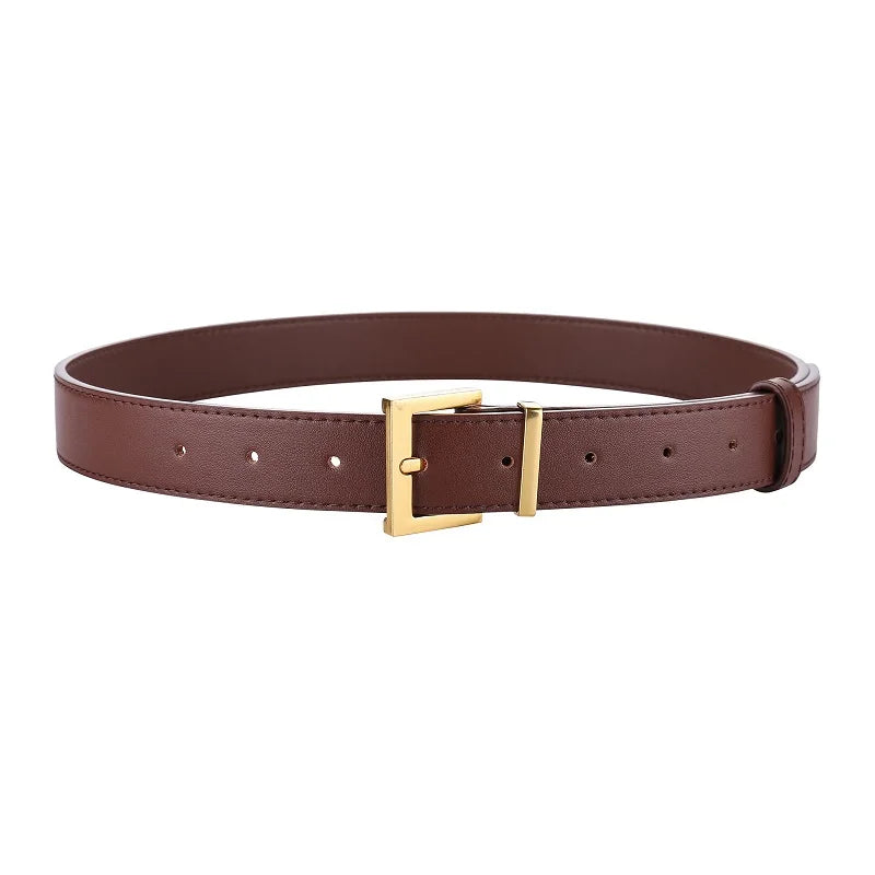 Luxury Suede Leather Belt Ladies Casual With Jeans Square Gold Buckle Belt Women's Fashion Black Brown Cowhide Wide Belt