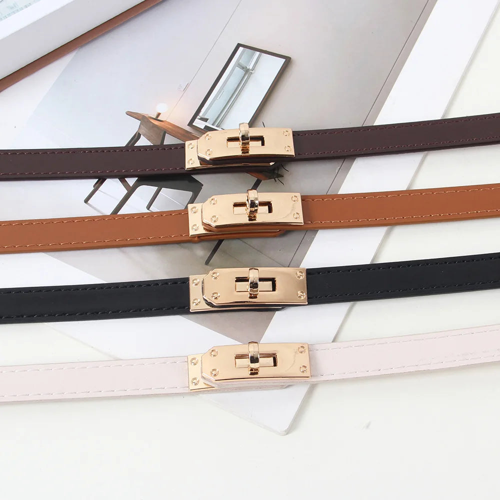 Adjustable PU Leather Ladies Dress Accessories Belts Skinny Thin Women Waist Belts Strap Alloy Buckle Female Fashion Waistband