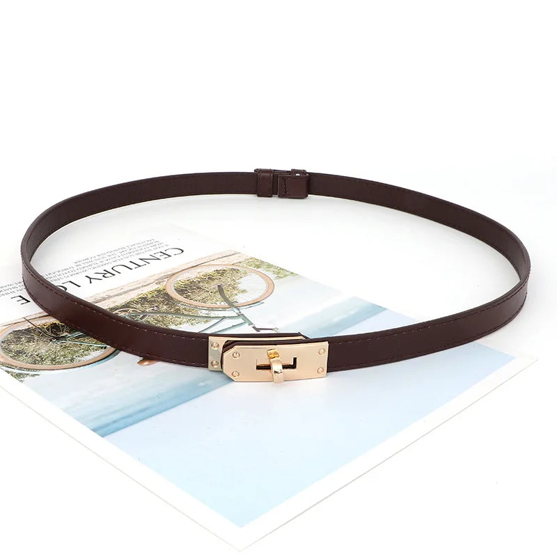 Adjustable PU Leather Ladies Dress Accessories Belts Skinny Thin Women Waist Belts Strap Alloy Buckle Female Fashion Waistband
