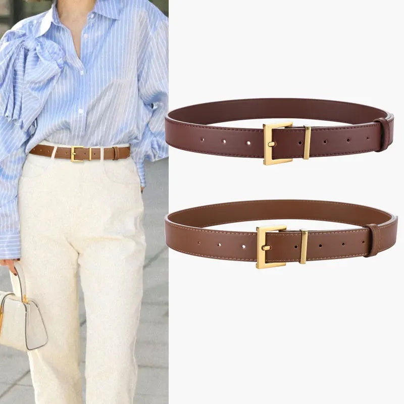 Luxury Suede Leather Belt Ladies Casual With Jeans Square Gold Buckle Belt Women's Fashion Black Brown Cowhide Wide Belt