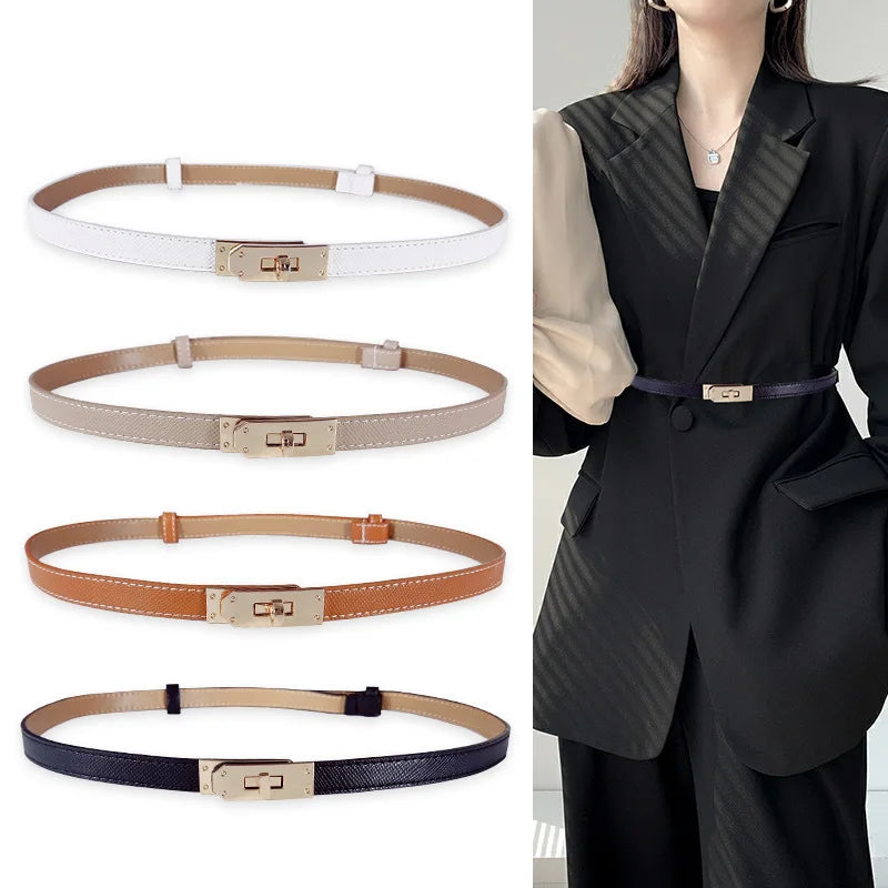 Adjustable PU Leather Ladies Dress Accessories Belts Skinny Thin Women Waist Belts Strap Alloy Buckle Female Fashion Waistband