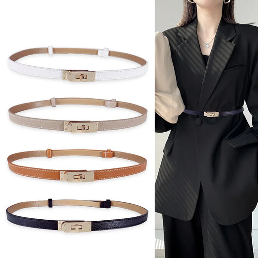 Adjustable PU Leather Ladies Dress Accessories Belts Skinny Thin Women Waist Belts Strap Alloy Buckle Female Fashion Waistband