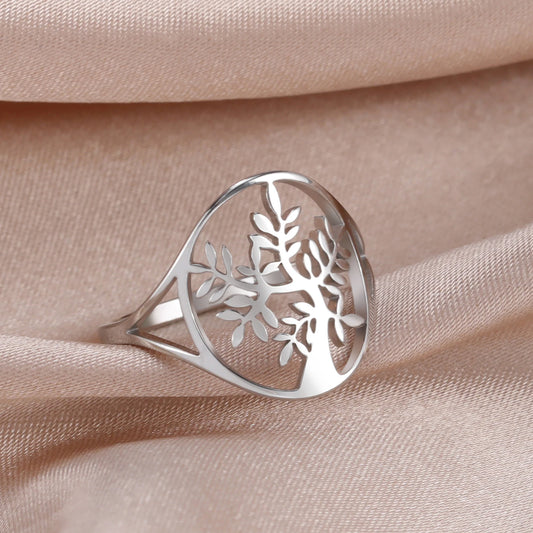 HIPEE 316L Stainless Steel Rings Hollow Tree Of Life Ring For Women Man Personalized Trendy Engagement Wedding Jewelry Gifts