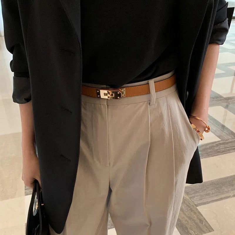 Adjustable PU Leather Ladies Dress Accessories Belts Skinny Thin Women Waist Belts Strap Alloy Buckle Female Fashion Waistband