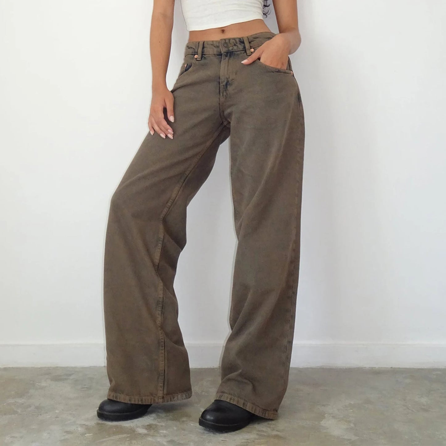 Women Y2k Low Rise Baggy Jeans Loose Fit Boyfriend Straight Wide Leg Jeans Trendy Stretch Long Denim Pants for Daily Streetwear