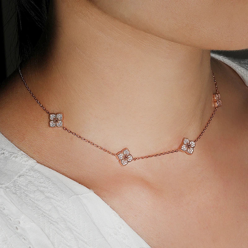 Smyoue 18k Plated Flower Moissanite Choker Necklace for Women Girls Neck Chain Sparkling 925 Sterling Silver Jewelry Pendant